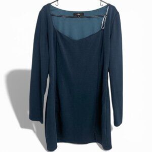 Lulu's Blue Teal Square Neck Long Sleeve Ponte Mini Dress Size XL
